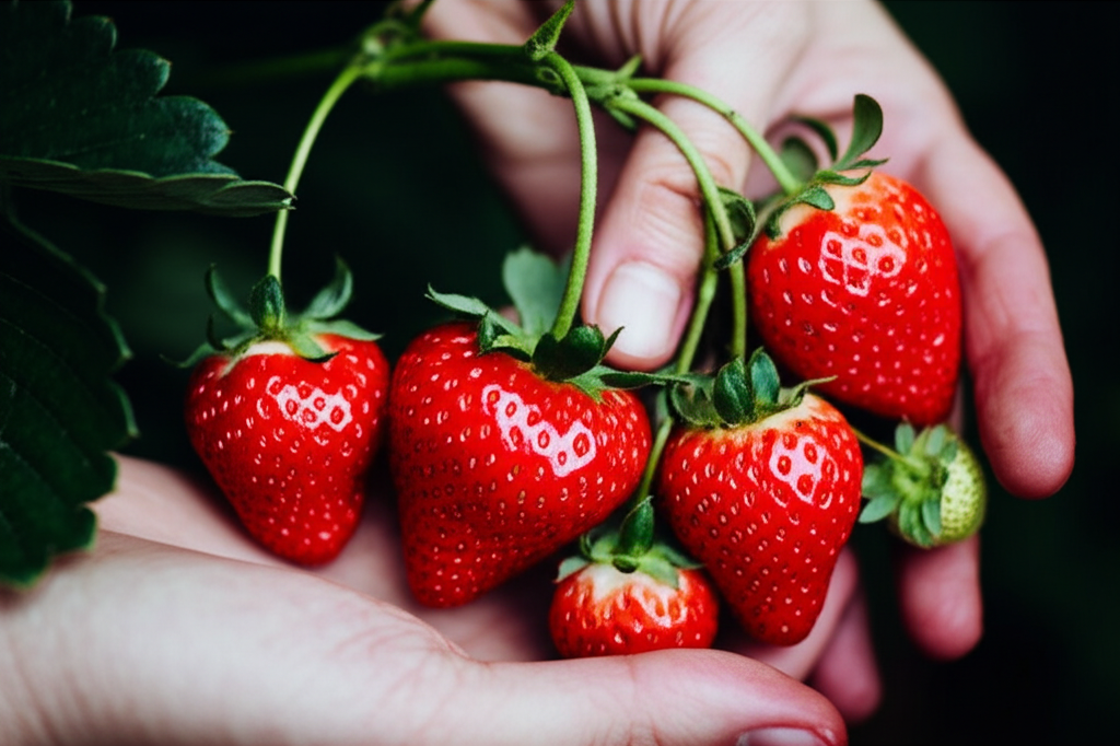 Ripe strawberries being harvested